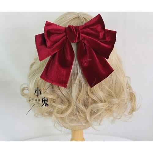 Japanese lolita clip INS web celebrity French retro black velvet big bowknot hairpin headdress of autumn and winter