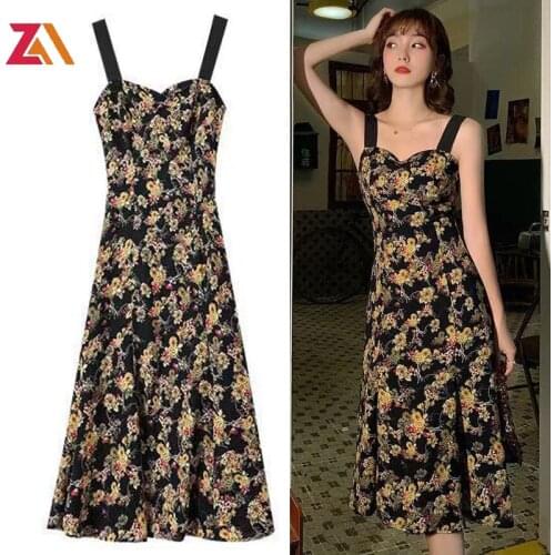 ZALady goblincore zevity vintage midi Backless dress with floral pattern basic elegant vacation women clothing party dresses