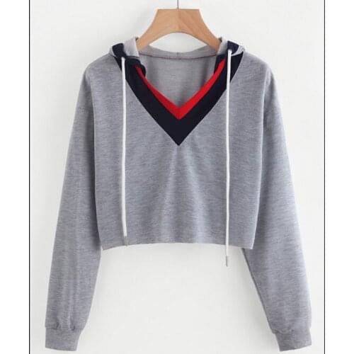 Women Spring Autumn Long Sleeve Hoodie Casual Pullover Patchwork Sweatshirt