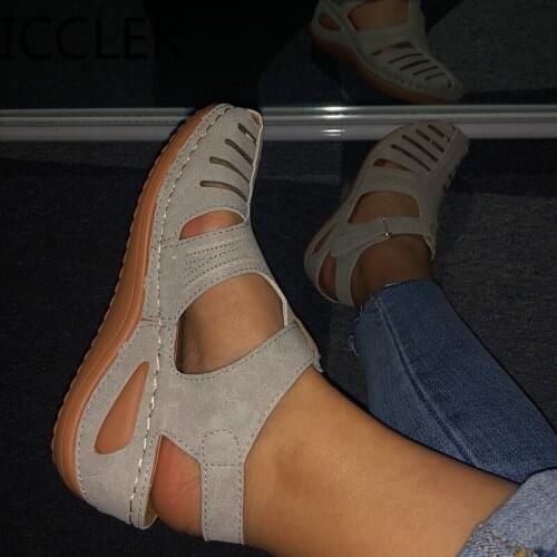 Woman Summer Leather Vintage Sandals Buckle Casual Sewing Women Shoes Female Ladies Platform Retro Sandalias Plus A076
