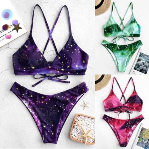 Women Sexy Bikinis Set Swimsuit Swimwear Print Bikini Bathing Suit Beach Summer Biquini Swim Separate uspender Star Gradual L801
