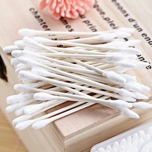 200/100pcs Natural Makeup Cotton Double Head Pointed Health Care Nose Ears Cleaning Medical Wood Sticks Cotton Swab Buds Tip