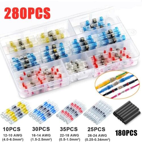 280PCS Heat Shrink Wire Connectors Solder Sleeves Waterproof Fast Butt Terminals Electrical Heat Shrink Tube Splice Terminal Kit
