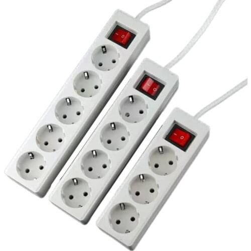 29EF EU Standard German Type Power Strip 3/4/5 Sockets in Row Flat Adapter Light Switch with Surge Protector Extension Cable