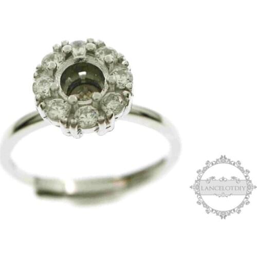 5mm round prong bezel CZ stone rotated top 925 sterling silver adjustable ring settings DIY supplies findings 1212040
