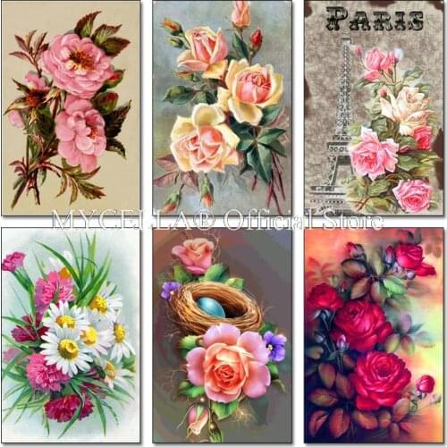 5D DIY Diamond Painting Color Fluorescent Flower Full Square Diamond Embroidery Pink Flower Kits Pictures Of Crystals Home Decor