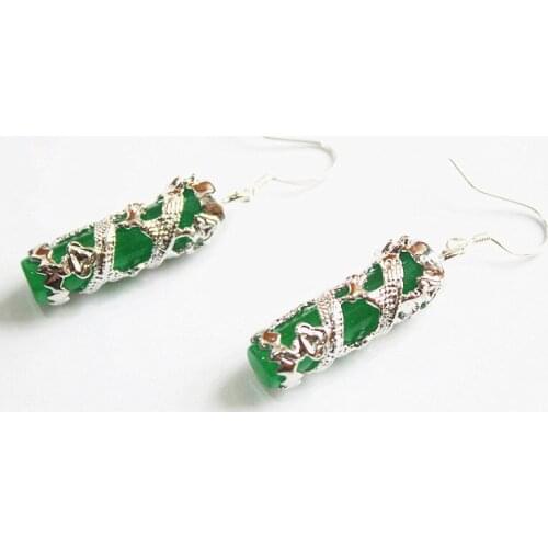 925 SHIPPING FANCY GREEN NATURAL JADE DRAGON EARRING