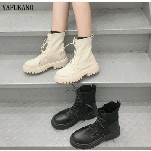 Ankle Boots for Women 2020 Autumn Motorcycle Boots Thick Heel Platfo Ankle Brm Shoes Woman Slip on Round Toe Fashion Boots