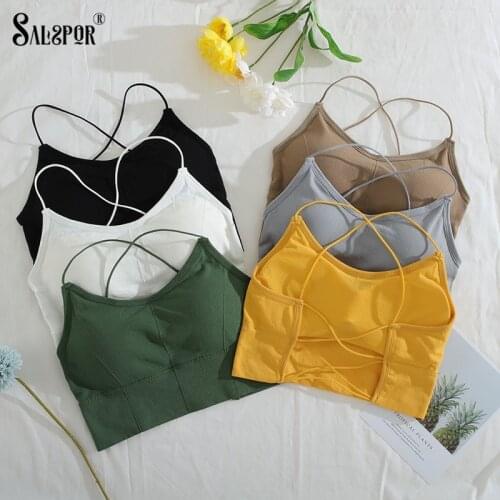 SALSPOR Women Seamless Tube Top Bra Sexy Cross Crop Top Backless Bralette Solid Wireless Padded Comfortable Underwear