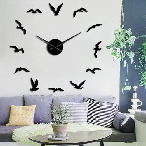 Seagulls Flying Birds DIY Quartz Giant Wall Clock Nature Animals Home Decor Non Ticking Watch For Living Room Bird Lovers Gift