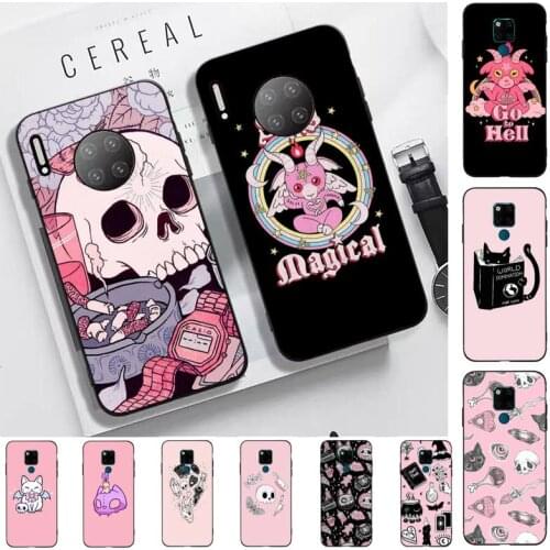Pink Cat Skull Sorceress Witch Phone Case for Huawei Mate 20 10 9 40 30 lite pro X Nova 2 3i 7se