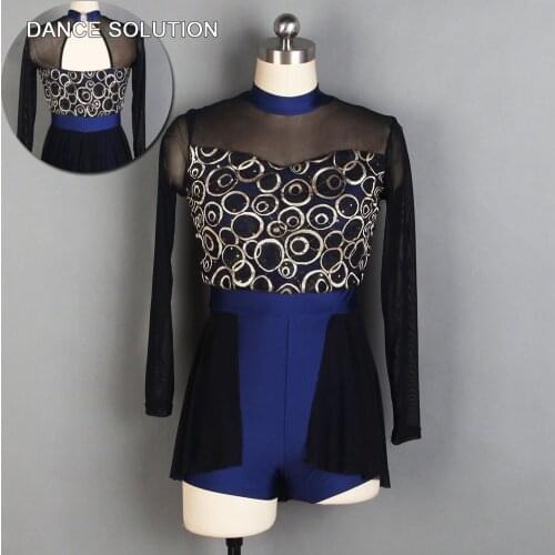 Black Spandex Top with Long Mesh Sleeves Lyrical & Contemporary Costume Women & Child Stage Show Clothes Ballet Dancewear 19050