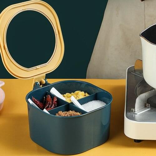 Four Grid Seasoning Can Kitchen Storage BottlesTank Set Cover/Tray Salt Shaker Sugar Bowl Spice Jar Set Accessories
