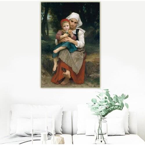 Citon William Adolphe Bouguereau《Breton Brother and Sister》Canvas Oil Painting Artwork Poster Picture Wall Decor Home Decoration