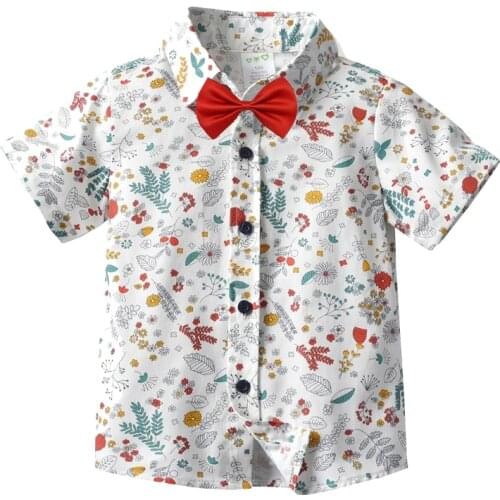 Childrens Clothing Printing Boys Summer Clothes Short Sleeve Blouses Bow Tie Casual Shirt Blusas Bonitas Camiseta Bebe Verano