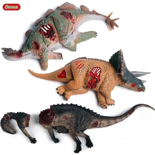 Oenux 3pcs/set Jurassic Dinosaur Corpse Dinosaur Body Model Action Figure Stegosaurus Triceratops Educational Toys For Boy Gift