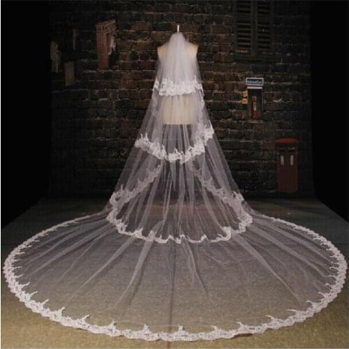 Royal 2021 Bridal Veils 4 Circles Applique Elegant Design Wedding Veils Cathedral Customized Length Blusher Wedding Accessories