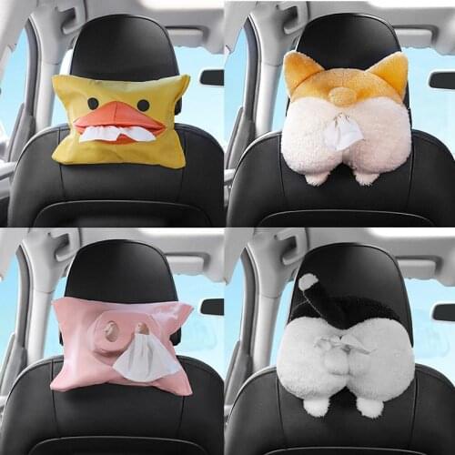 Creative Cartoon Animal Tissue Box Holder Dog Cat Style Home Car Hanging Paper Napkin Tissue Box Cover Holder Portable Paper Box