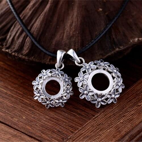 Pendant Blank (9.8x9.8mm/12x12mm Round Blank) Flower Shape 925 Sterling Silver Pendant Base Round Cabochon Pendant Setting P173B