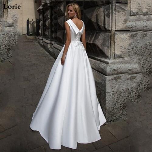 LORIE A Line Boho Wedding Dress Doll collar Vintage Sleeveless Bridal Dress 2019 Lace Up Back Wedding Gown Floor Length