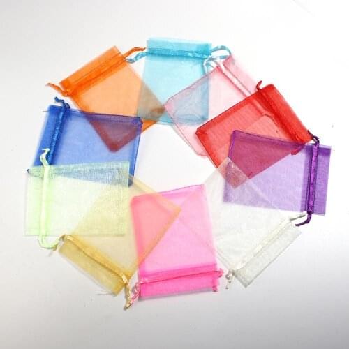 8Seasons Organza Jewelry Bags Drawstring Rectangle Multicolor Necklace Jewelry Storage (Usable Space: 9.5x9cm)12cm x 9cm,50 PCs