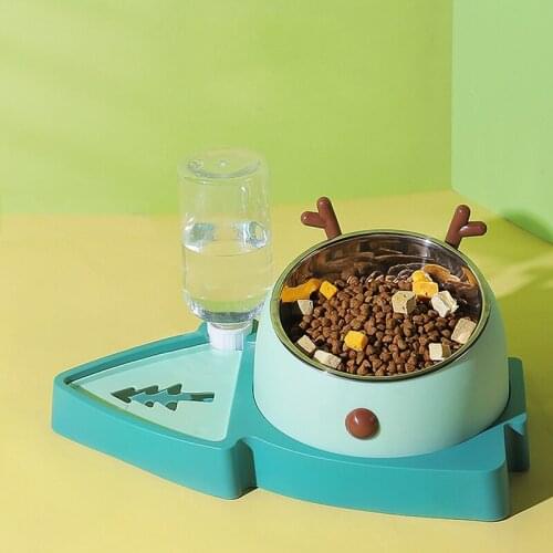 Anti-suffocation Slow Food Bowl non-wet Mouth Floating Bowl Automatic Water Dispenser Pet Bowl three-in-one Pet Supplies