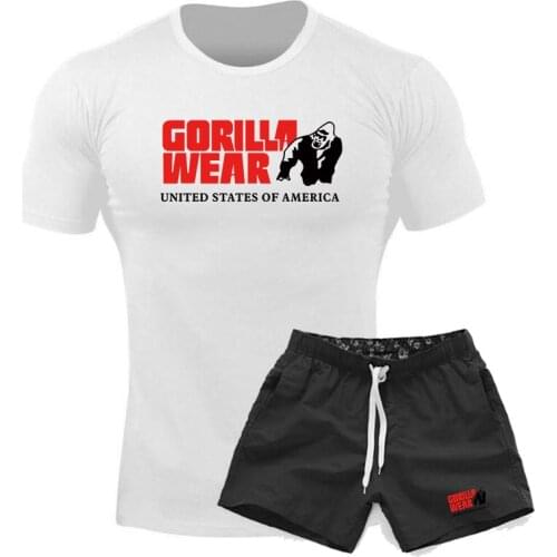 Men sports GORILLA WEAR suit Set Fashion spring Casual Tracksuit T-shirt + shorts Mens Set Sports Two Male Suit