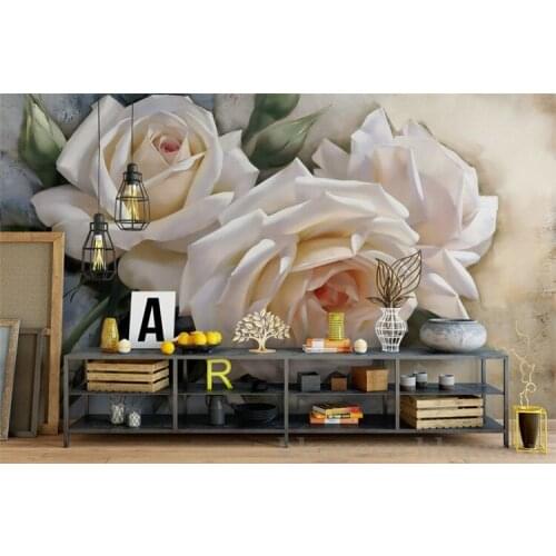 Simple modern custom mural white rose painting wallpaper wedding room bedroom bedding wallpaper hotel background wall