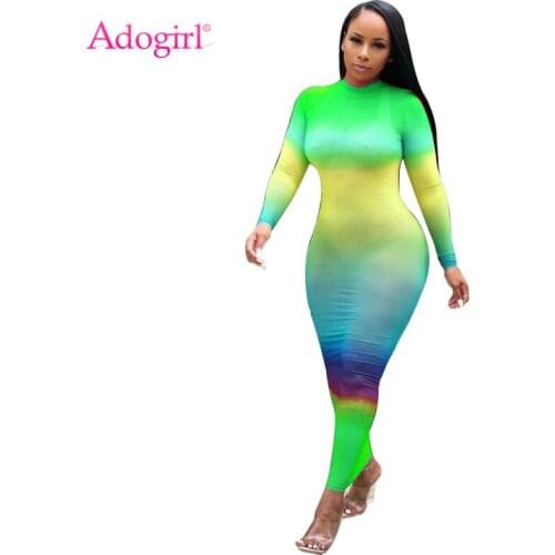Adogirl 2019 Autumn New Changing Color Sheer Mesh Dress Women O Neck Long Sleeve Bodycon Maxi Casual Dresses Fashion Vestidos