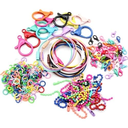 New Fashion Multi-colors Mixed Alloy Open Rings Lobster Clasp Hooks Ball Chains DIY Jewelry Making Findings Supplies