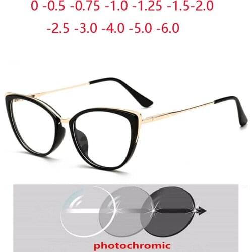 Blue Light Blocking Women Cat Eye Prescription Glasses For The Nearsighted Myopia Photochromic Eyeglasses 0 -0.5 -0.75 To -6.0