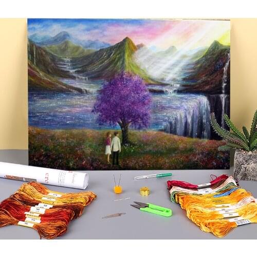 Natural Scenery Printed Water-Soluble Canvas 11CT Cross-Stitch Embroidery Patterns DMC Threads Handicraft Handmade Magic