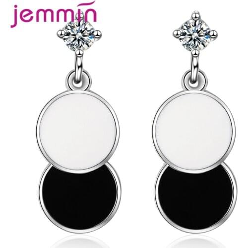 Latest Design Trendy Circle Shape White Black Colour Women Fashion Earrings 925 Sterling Silver Best Jewelry For Wedding Party