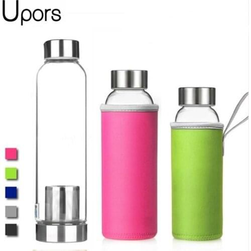 UPORS 550ML Glass Water Bottle with Protective Bag Tea Lemon Glass Bottle High Temperature Resistant Outdoor Sport Water Bottle