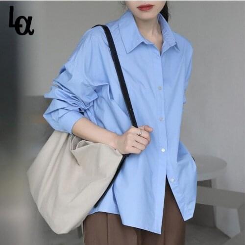 Luck A Women Simple All-match Preppy Style OL Chic Korean Long Sleeve Spring Oversize Harajuku BF Vintage Casual Shirts Tops
