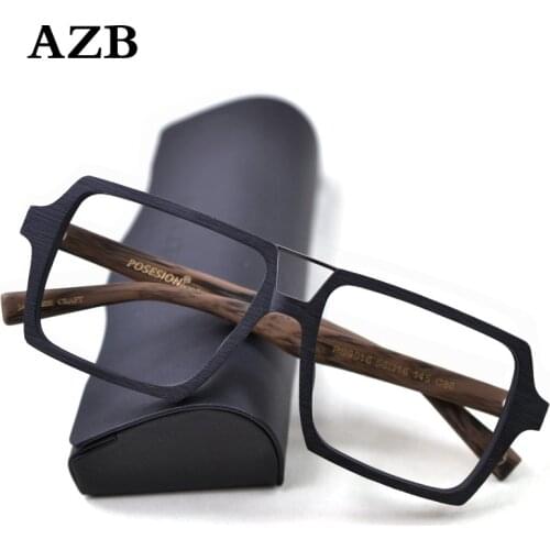 AZB Vintage Wood Oversized Glasses Frame Clear Lens Women Men Wooden Optical Eyeglasses Prescription Glasses Frames Spectacle