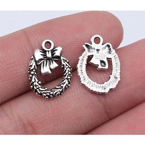 WYSIWYG 20pcs 16x12mm Antique Silver Color Bow Wreath Charms Pendant For Jewelry Making DIY Jewelry Findings