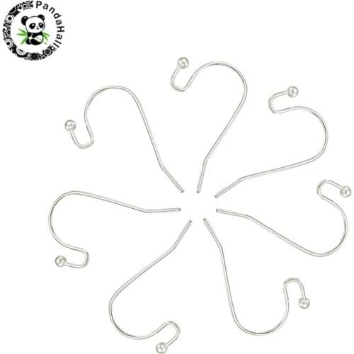 Pandahall 200 pcs Brass Hook Earwire for Jewelry Earring Hook DIY Making Fashion Accessories Findings Silver Color 11x22mm