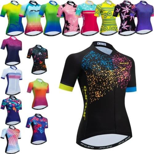 2021 Womens Cycling Jersey Short Sleeves Summer Full Zipper High Elasticity MTB Bike Shirt Quick Dry Breathable Reflective