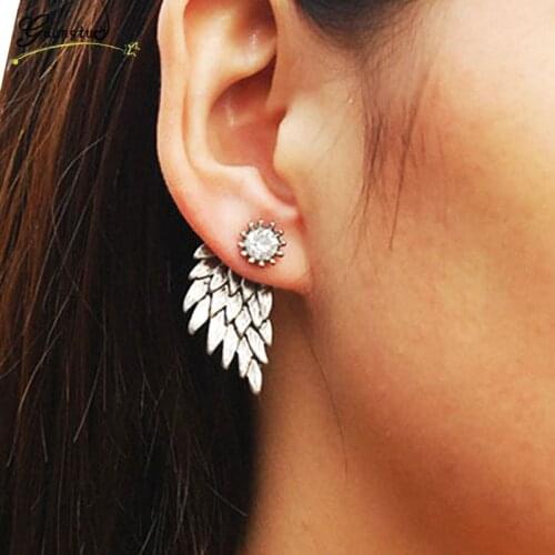 1 Pair Trendy Angel Wings Stud Earrings Crystal Inlaid Alloy Ear Jewelry Party Earring Decorative Women Ears Fashion Jewelry