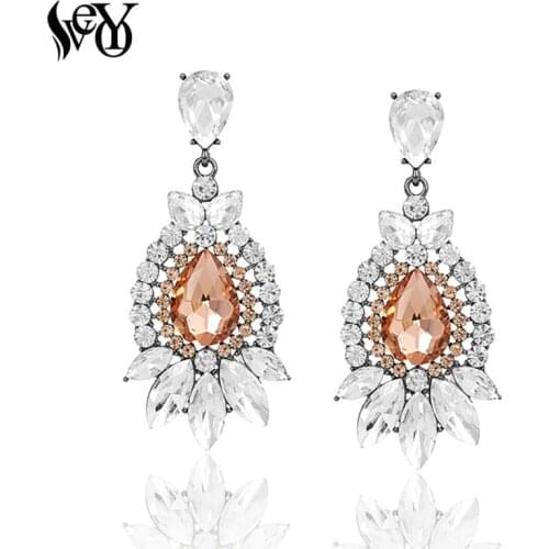 VEYO Fashion Crystal Long Wedding Drop Earrings for Woman brincos Luxury Big Rhinestone Party Earring