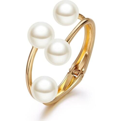 Curious Bangle Vintage Double Pearl Cuff Bracelets Female Asymmetric Semi-Opening Bangles Bracelets & Bangles Party Jewelry