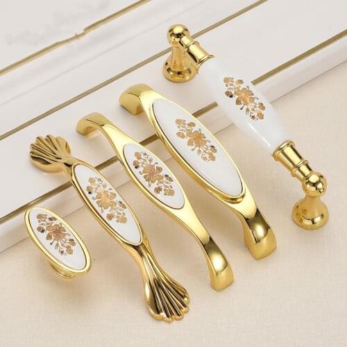 European-style golden ceramic handle pastoral modern minimalist cabinet drawer kitchen door wardrobe door handle