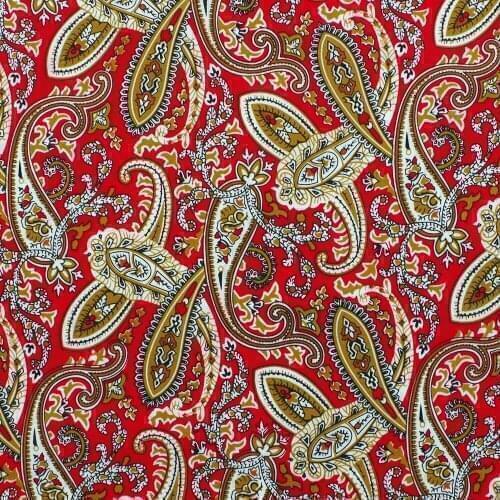 1 Yard Cotton Poplin Fabric for Sewing Patchwork, Dress, Cloth - Paisley Flower on Red Background (width=140cm)