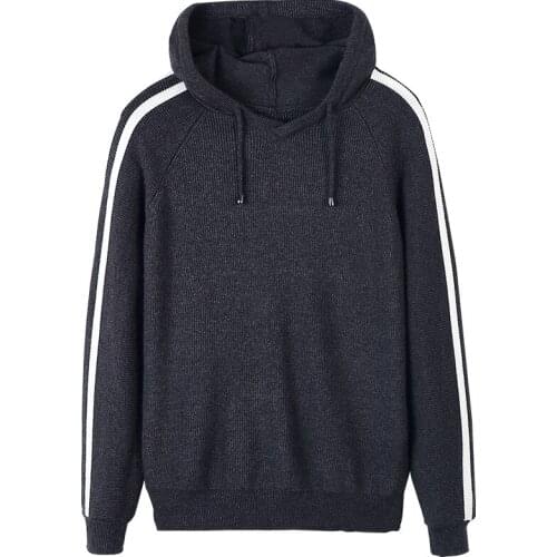 2020 Autumn Cotton Hooded Patchwork Black Color Pullovers For Man Fashion Slim Fit Clothes New Male Wear Knitted Tops 614