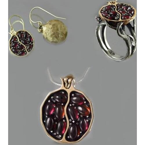 4 Pcs/Set 2021 Fashion Pomegranate Jewelry Set For Women Necklace Earrings Ring Sets Female Wedding Party Accessories