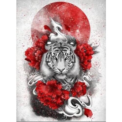 5D Diy Diamond Painting Japanese Tiger Sun Embroidery Cross Stitch Full Square Round Drill Animal Mosaic Christmas GiftZP-3937