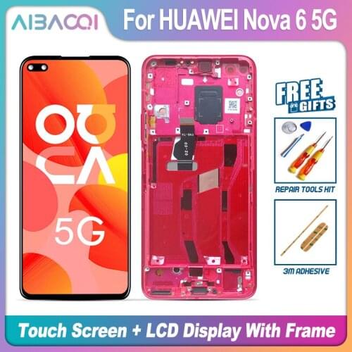 New Original Touch Screen LCD Display+Frame+Power Cable Assembly Replacement For HUAWEI Nova 6 5G STK-LX1