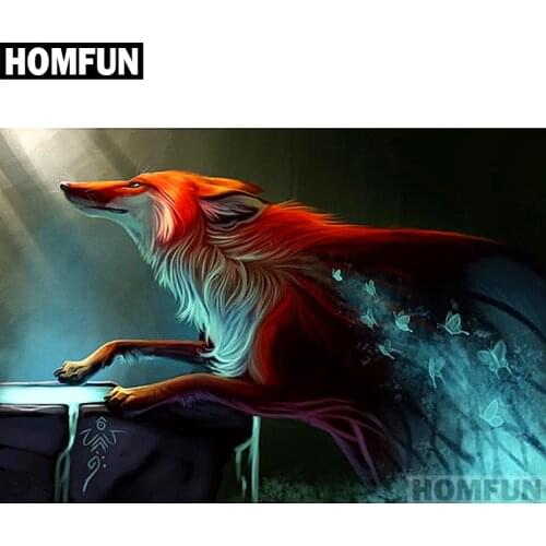 HOMFUN Full Square/Round Drill 5D DIY Diamond Painting "Fox butterfly" Embroidery Cross Stitch 5D Home Decor Gift A01323