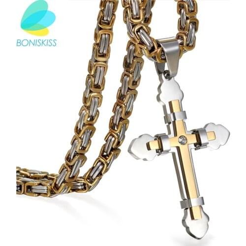 Boniskiss Men Cross Necklace & Pendant Women Christmas Gifts Wholesale Trendy Catholic Gold Color Christian Necklace Jewelry